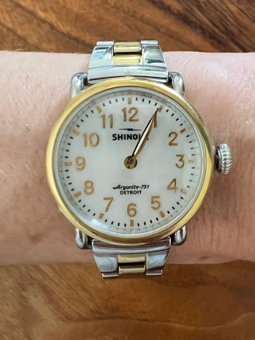 Shinola Two-Tone Round Dial Watch — Mother of Pearl, Gold & Silver